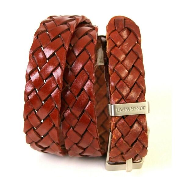 Jones Wear BRAIDED BROWN GENUINE LEATHER 1"Wd CASUAL DRESS WOMEN'S BELT L (T10 - Picture 2 of 9